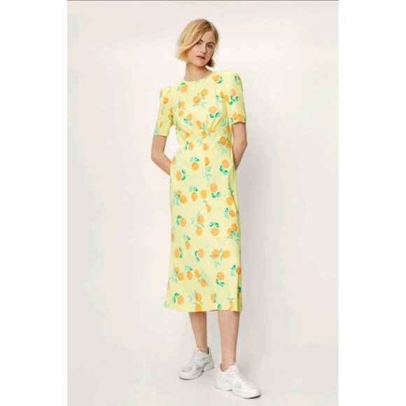 NASTY GAL Orange Print Slip Midi Dress Sz 14 NEW - Picture 1 of 5